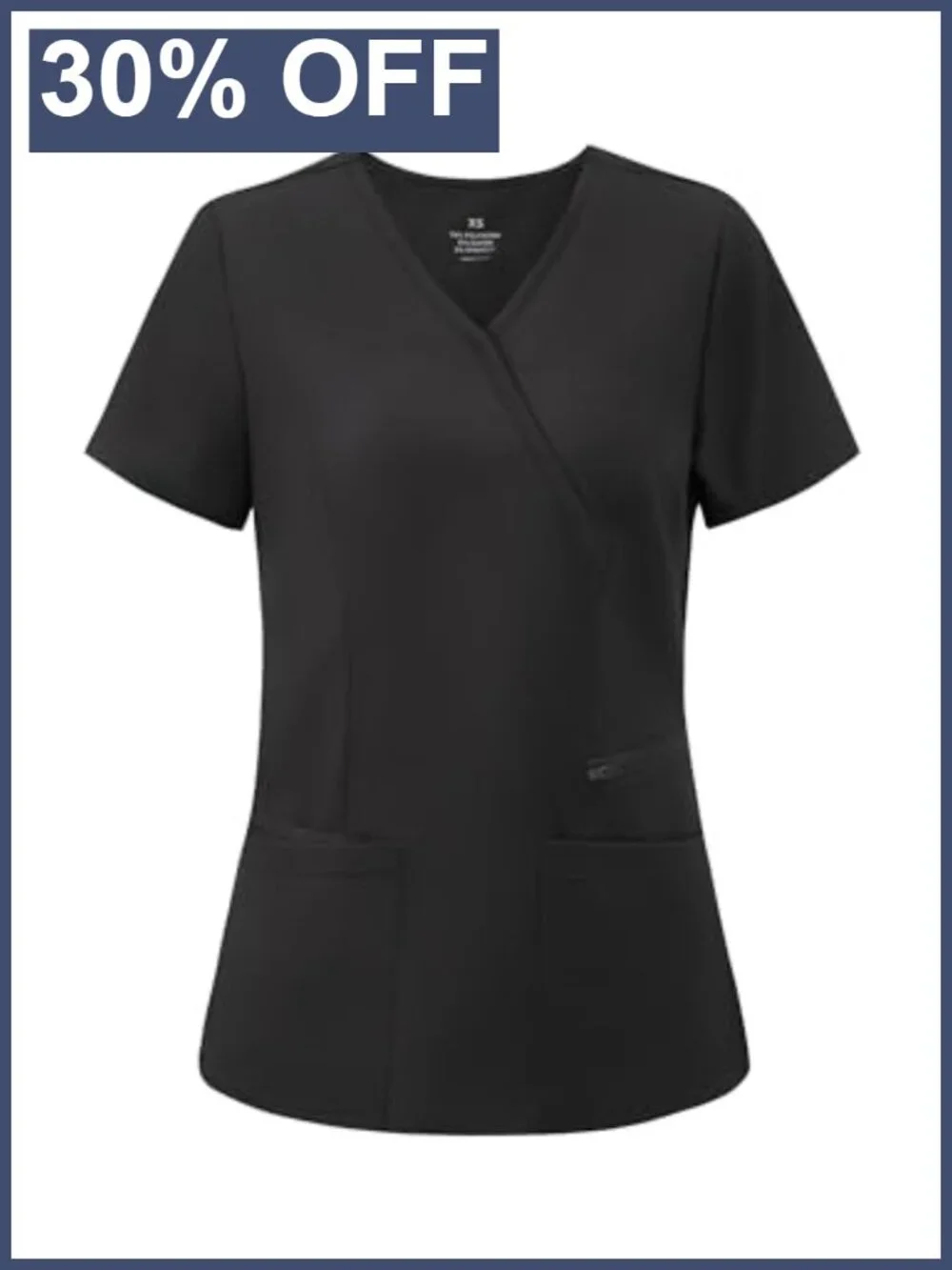Women's Medical Scrub Top Mock Wrap V-Neck 3-Pocket Uniform Blouse